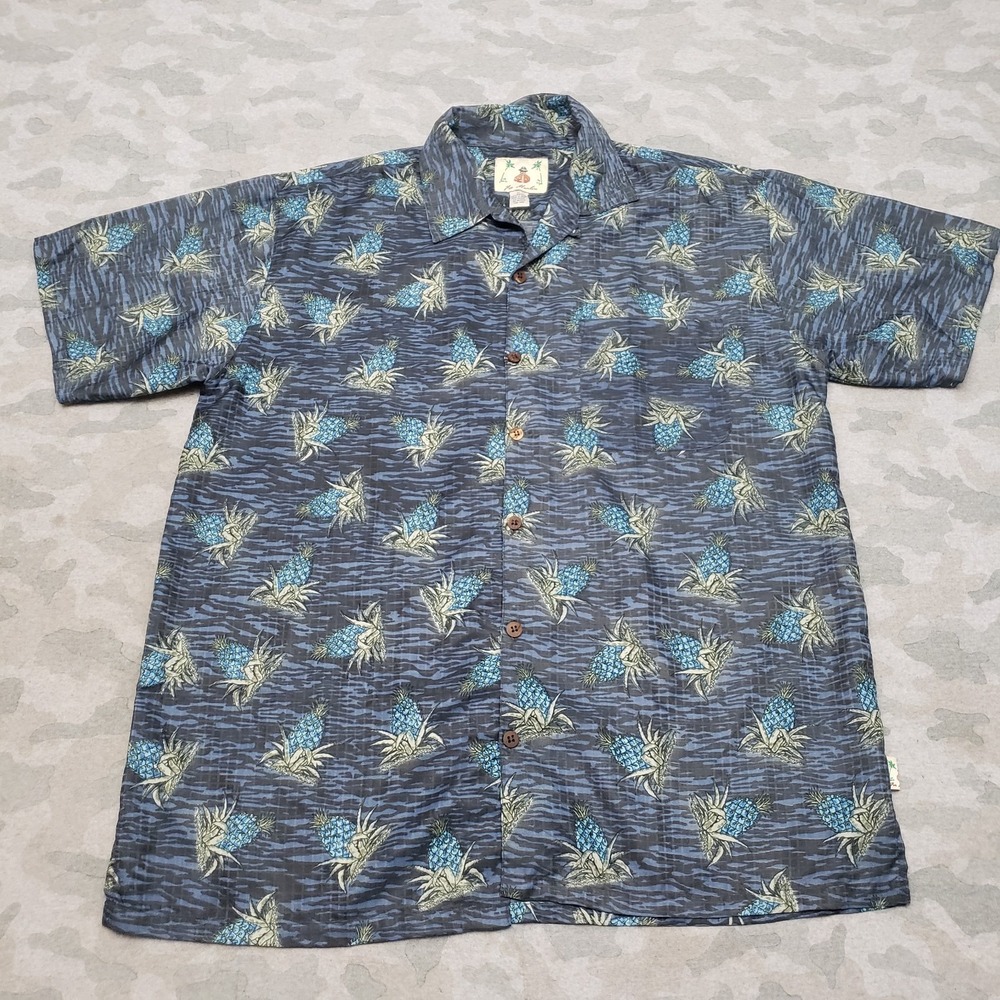Joe Marlin Shirt Mens XL Blue Pineapple Short Sleeve Button-Up Hawaiian Beach